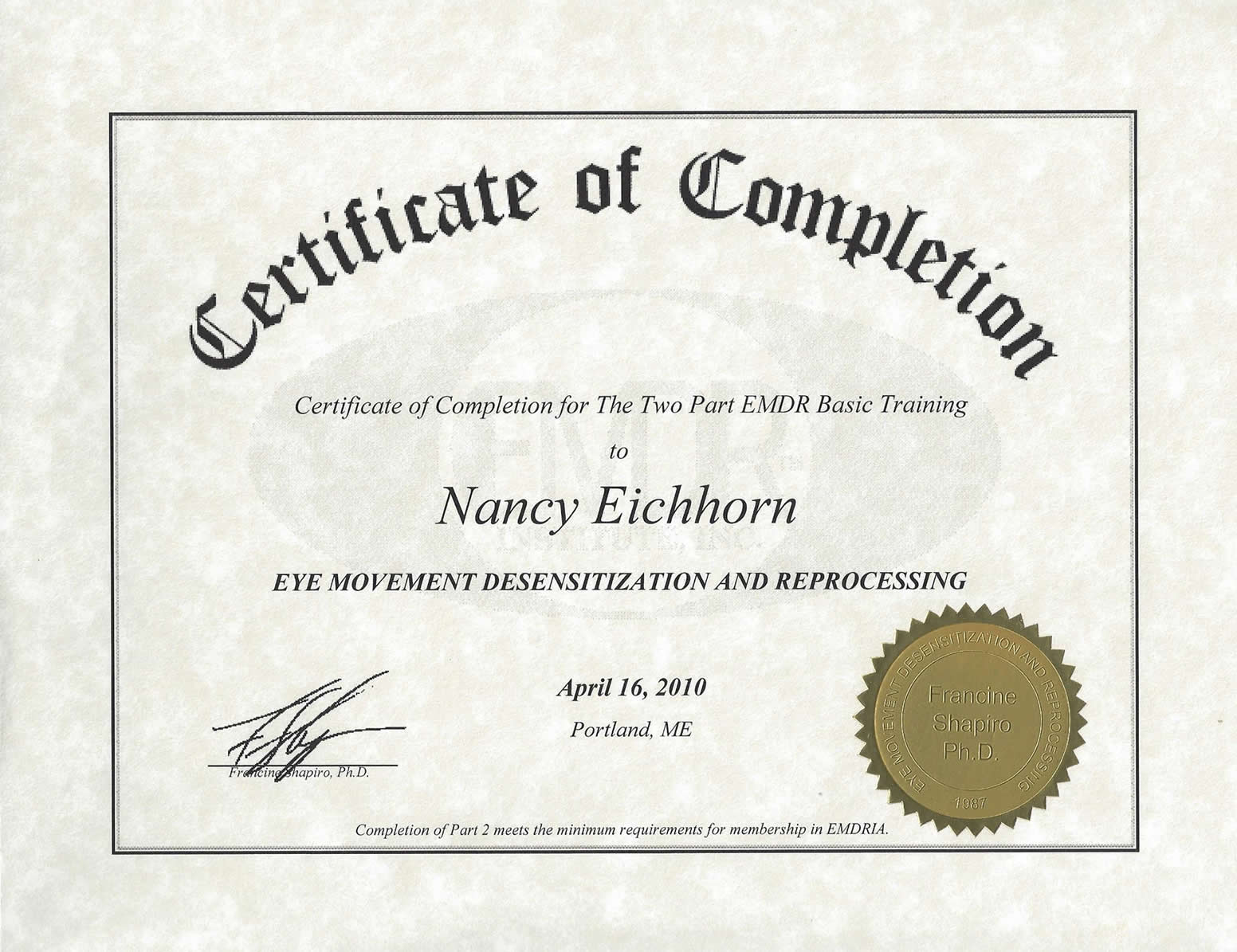 EMDR certificate