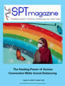 A cover of the spt magazine with a rainbow and a person.